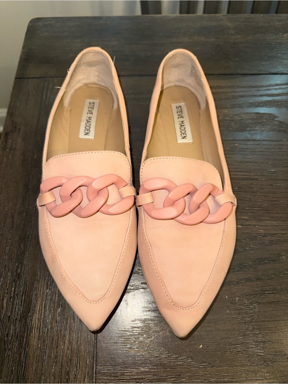 Steve Madden Blush Pink Chain-Trim Pointed Loafers